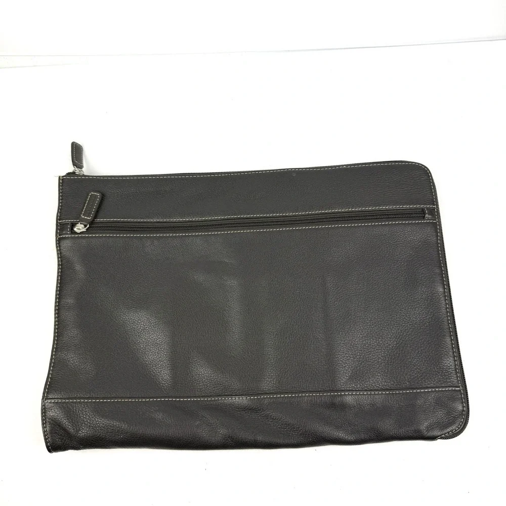 Vintage Levenger Briefolio Bomber Jacket Dark Brown Leather Computer Case Large